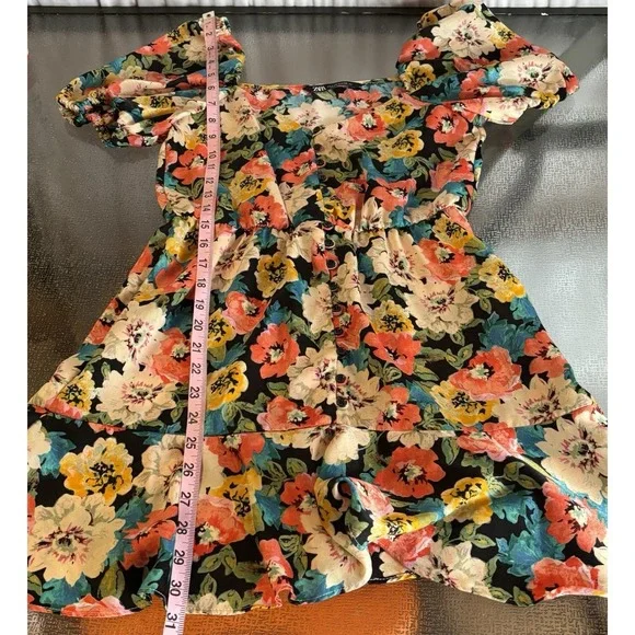 Zara Floral Puff Sleeve Satin Mini Dress Womens Small Cottage Milkmaid Coquette - Picture 5 of 8